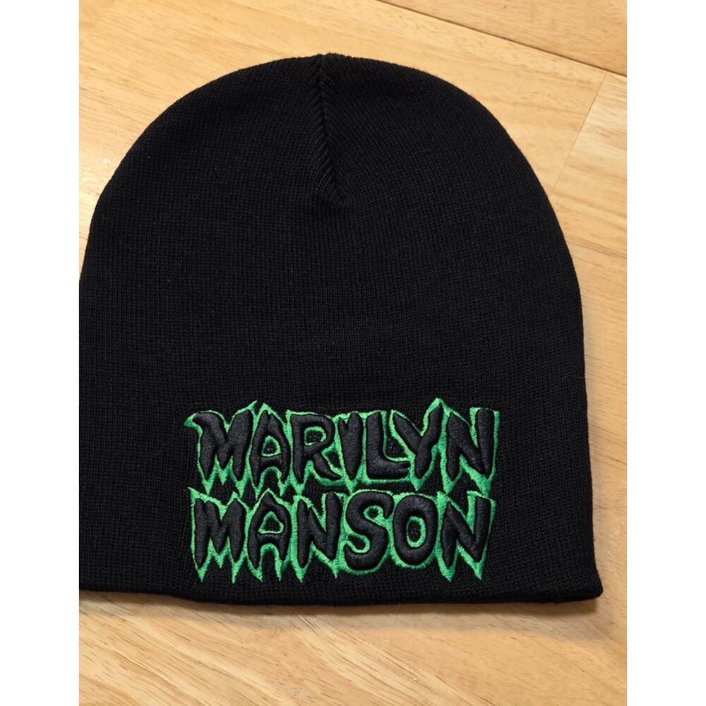 Marilyn Manson Beanie Hat Black Neon Green Slime Logo NWT Official Global Merch